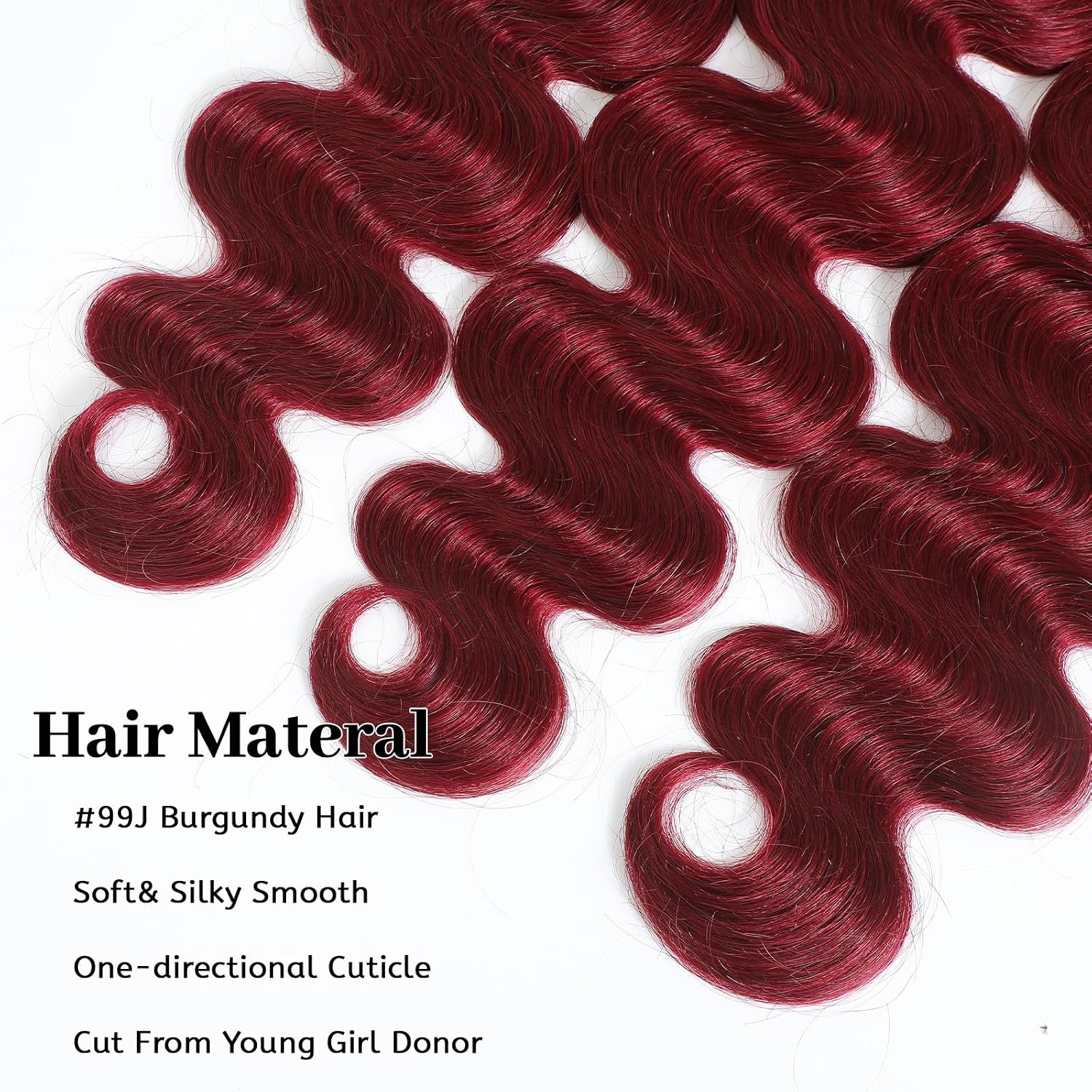 99J Red Body Wave Human Hair Bundles 15A Raw Indian Hair Bundle burgundy Body Wave Bundles Hair Extensions(3 bundles 14 16 18)
