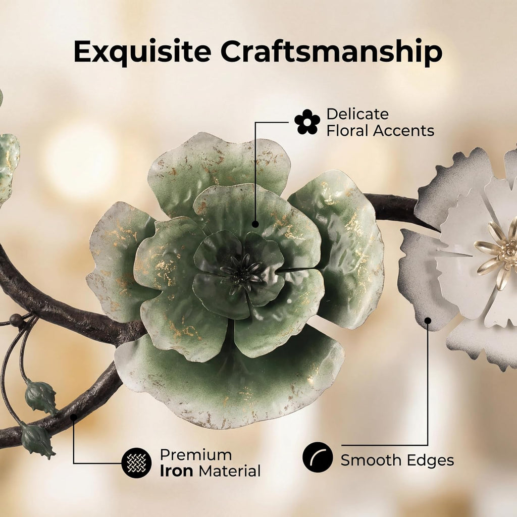 Large 3D Abstract Art Metal Flower Wall Art Main Colors Are White And Blue With Rich Color Gradations Combines Luxurious And Beautiful Aesthetic Decor For Living room Bedroom Kitchen Corridor Office