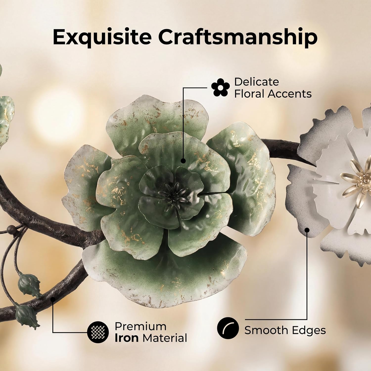 Large 3D Abstract Art Metal Flower Wall Art Main Colors Are White And Blue With Rich Color Gradations Combines Luxurious And Beautiful Aesthetic Decor For Living room Bedroom Kitchen Corridor Office