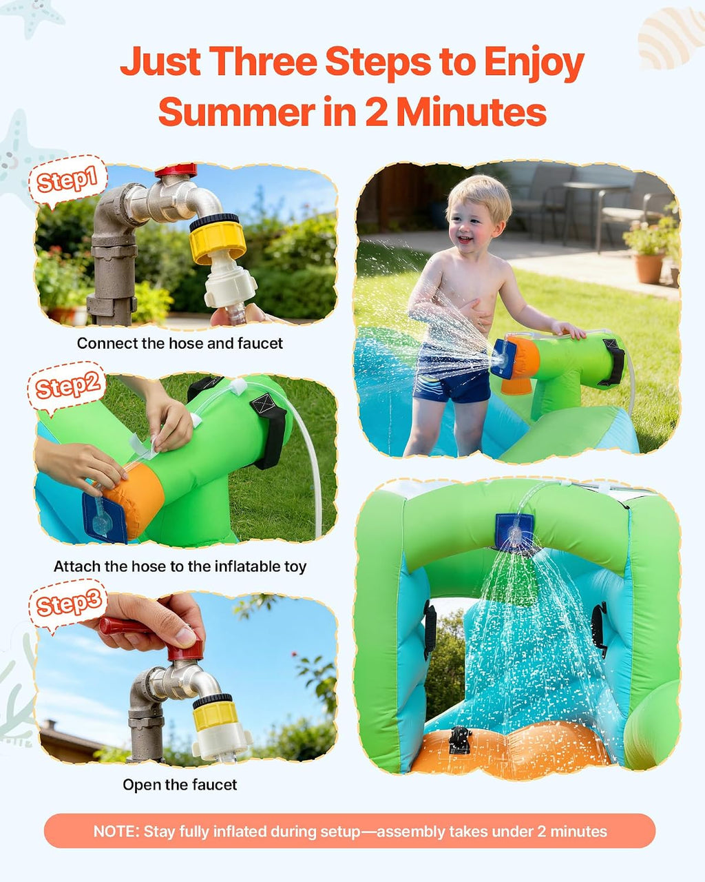VEVOR Inflatable Water Slide Bounce House with Blower, Compact 5-in-1 Kids Bouncy Castle with Slide Splash Pool Climbing Wall Basketball Hoop & Bounce Area for Kids