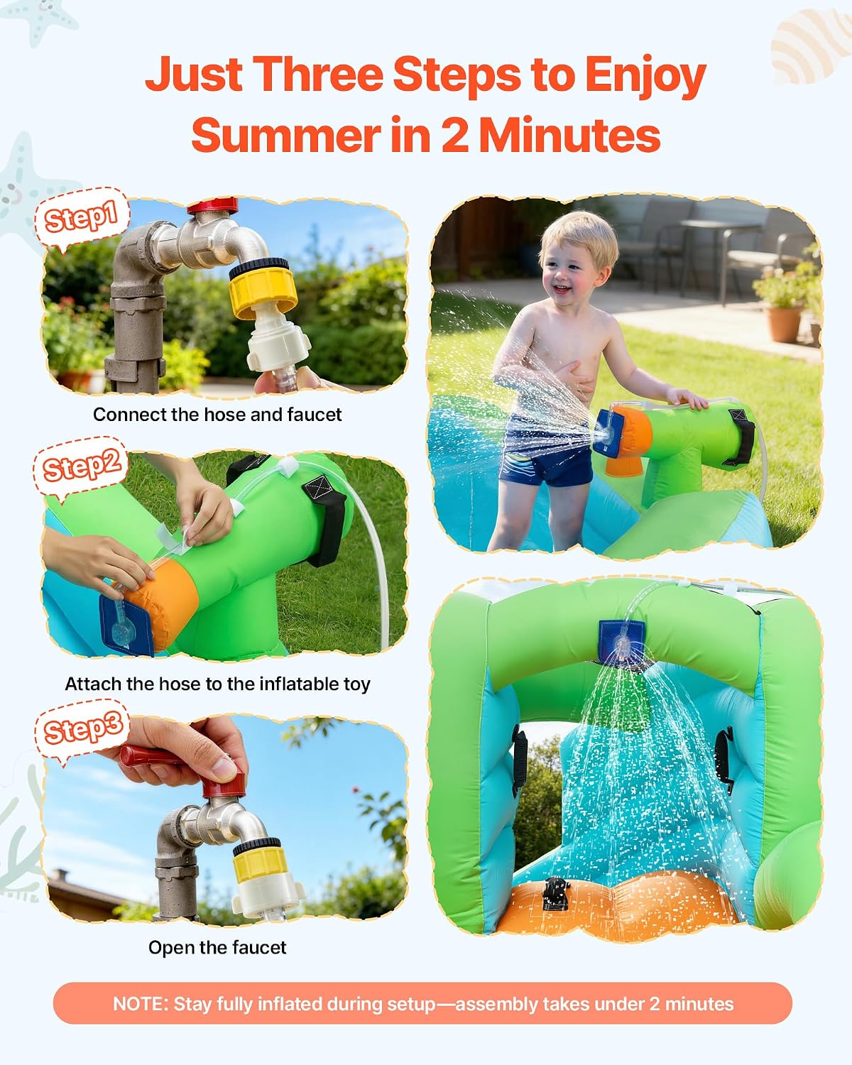 VEVOR Inflatable Water Slide Bounce House with Blower, Compact 5-in-1 Kids Bouncy Castle with Slide Splash Pool Climbing Wall Basketball Hoop & Bounce Area for Kids