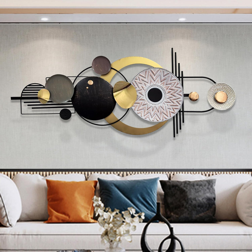 ERMOFAV Wall Decor,Modern Creative Metal Geometric Circular Decor Wall Art, 59x24 In Large 3D Textured Metal Wall Sculptures, Living Room Bedroom Den Aesthetic Wall Art Decor