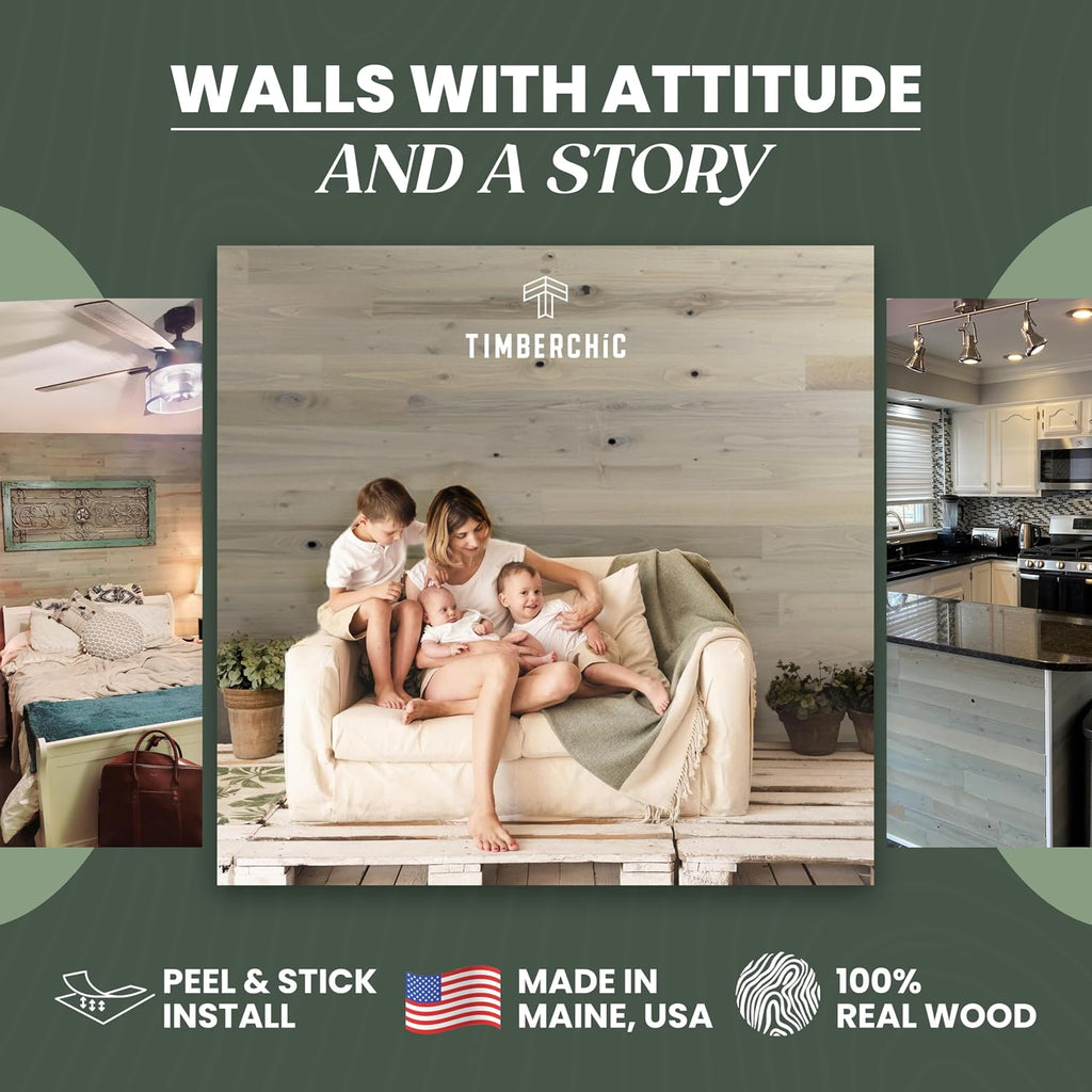 TIMBERCHiC 100% Reclaimed Wood Wall Planks - Made in USA - Peel-and-Stick Panels for Interior Decor - DIY Accent Wall Panels, Driftwood (3' x 20 Sq Ft)