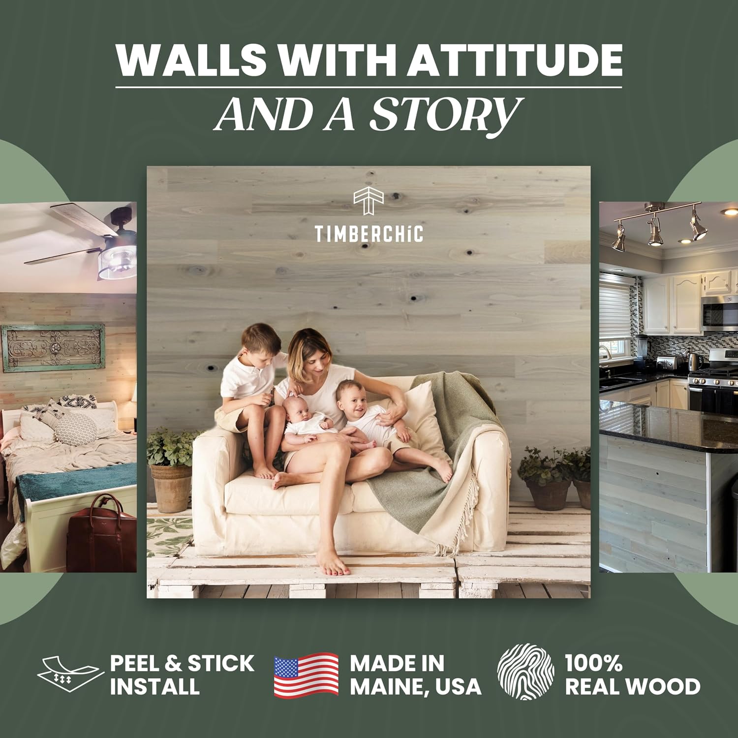 TIMBERCHiC 100% Reclaimed Wood Wall Planks - Made in USA - Peel-and-Stick Panels for Interior Decor - DIY Accent Wall Panels, Driftwood (3' x 20 Sq Ft)