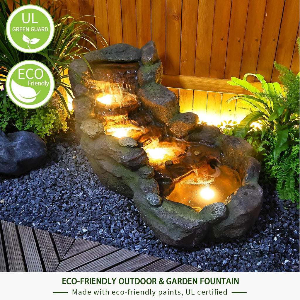 Bumilgar Garden Outdoor Water Fountain, 42.1' L Floor Standing Tiered Rock Outdoor Fountains with LED Lights and Pump for Garden, Backyard, Deck, Patio, Porch and Home Art Decor