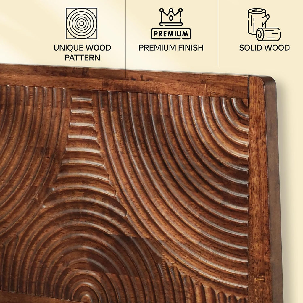 Acacia Harmony King Platform Bed Frame – Solid Rubber Wood, Walnut Finish, Mid-Century Modern Design, Natural Circular Wood Grain, 800lbs Support, No Box Spring Required, Easy Assembly