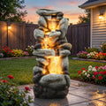 Utym 40' H Oversized Rock Outdoor Fountain with Warm LED Lights, 3-Tier Extra-Large Stacked River Pebbles Waterfall, Weather-Resistant Resin Feature for Garden Patio Yard