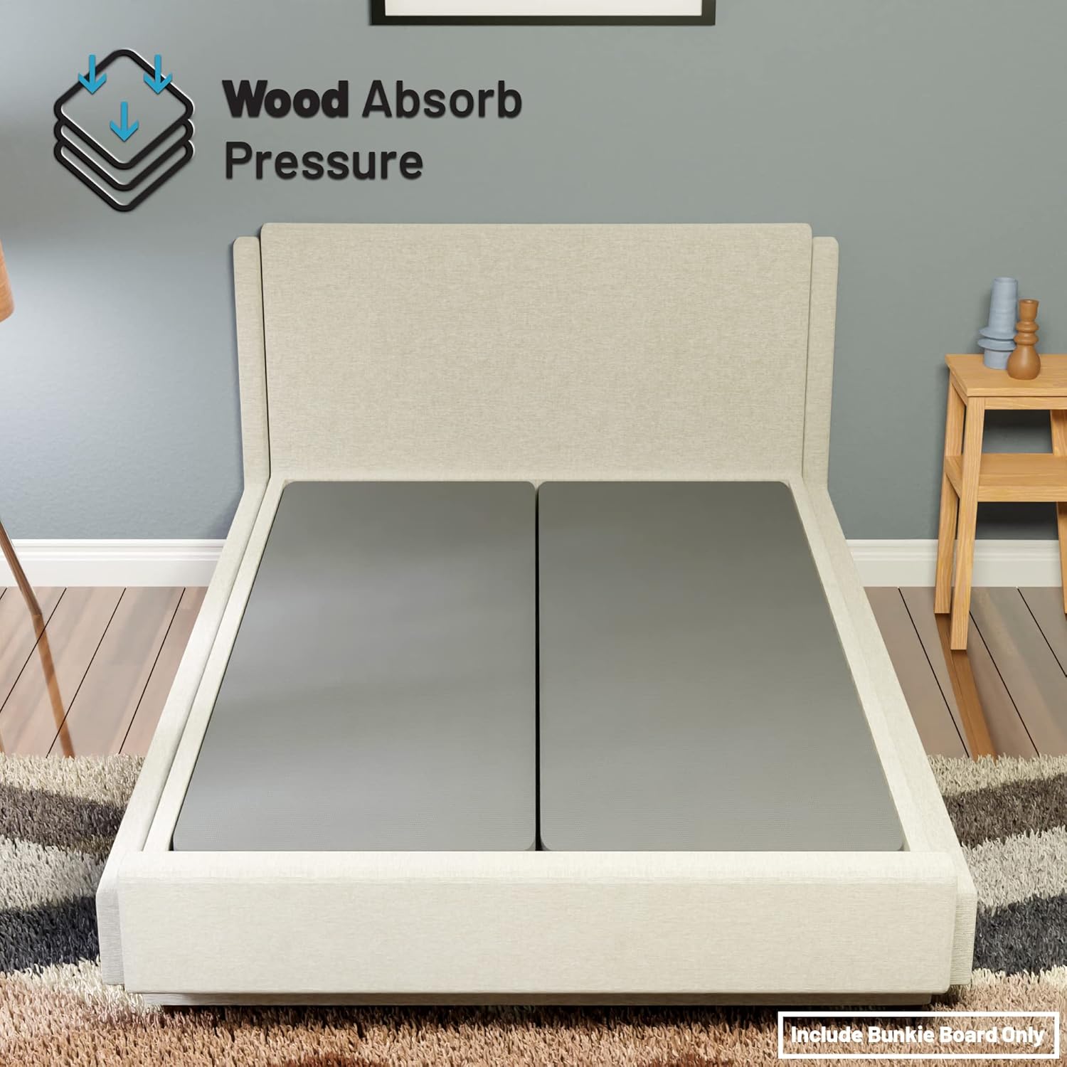 1.5-Inch Split Bunkie Board for Mattress/Bed, Fully Assembled, Improved Comfort and Support, Queen, Grey