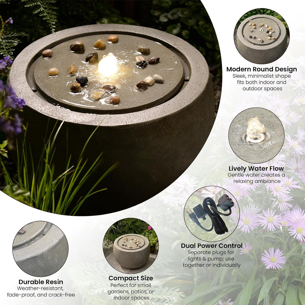 Tankana Garden Medium Water Fountain Outdoor Bubbler Water Feature Indoor with Lights & Pump and Pebbles Waterfall Fountains for Patio Deck Yard Home Decor Gray, 18 'L x 18' W x 11.5' H
