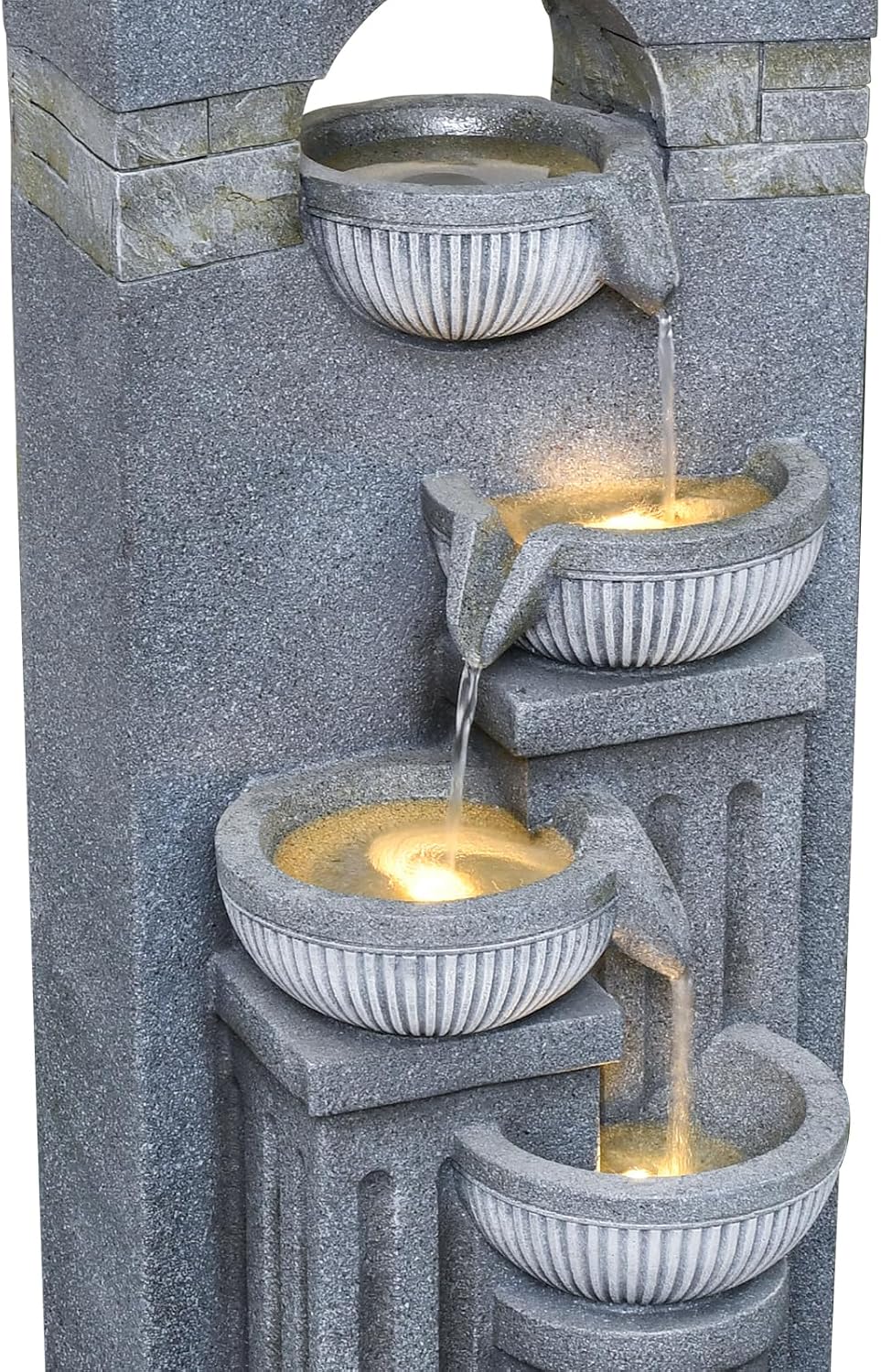 42.52' Outdoor Garden Water Fountain with Lights Floor-Standing 4 Tiers Cascading Large Waterfall Fountain for Patio, Backyard, Deck, Porch and Home Art Decor