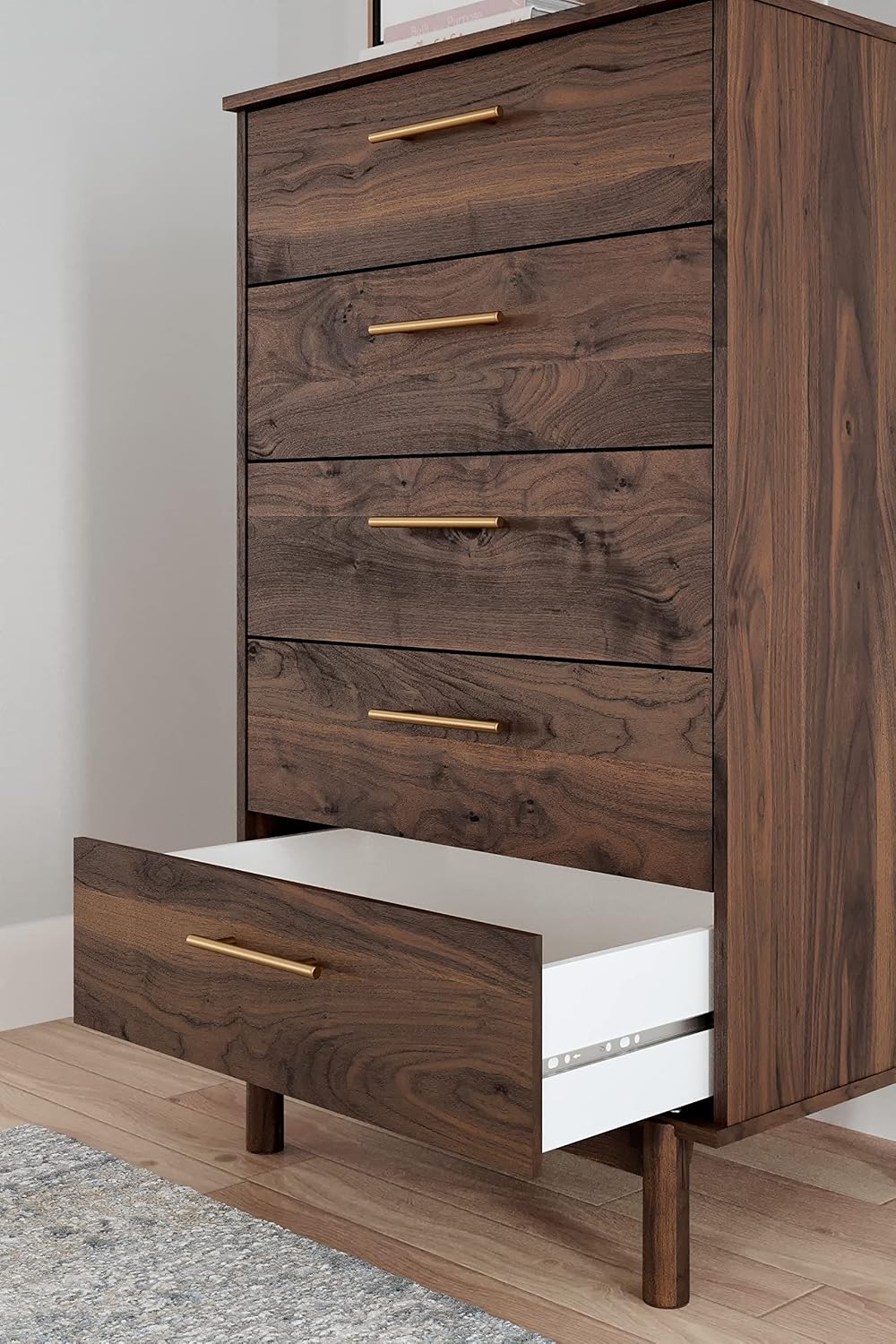 Signature Design by Ashley Calverson Contemporary 5 Drawer Chest of Smooth-Gliding Drawers and Safety Stop, Dark Brown