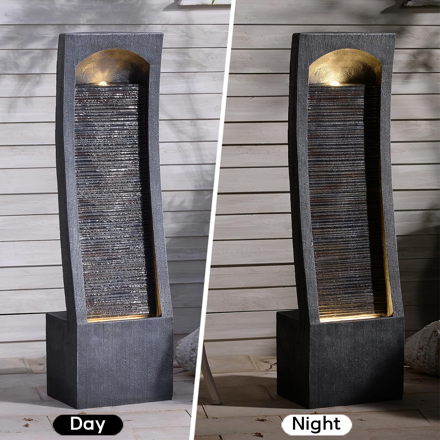 42.3' H Water Feature Outdoor Faux Slate Contemporary Waterfall Fountain Indoor for Garden, Backyard, Deck, Porch and Home Art Decor Large Outdoor Fountain with Lights