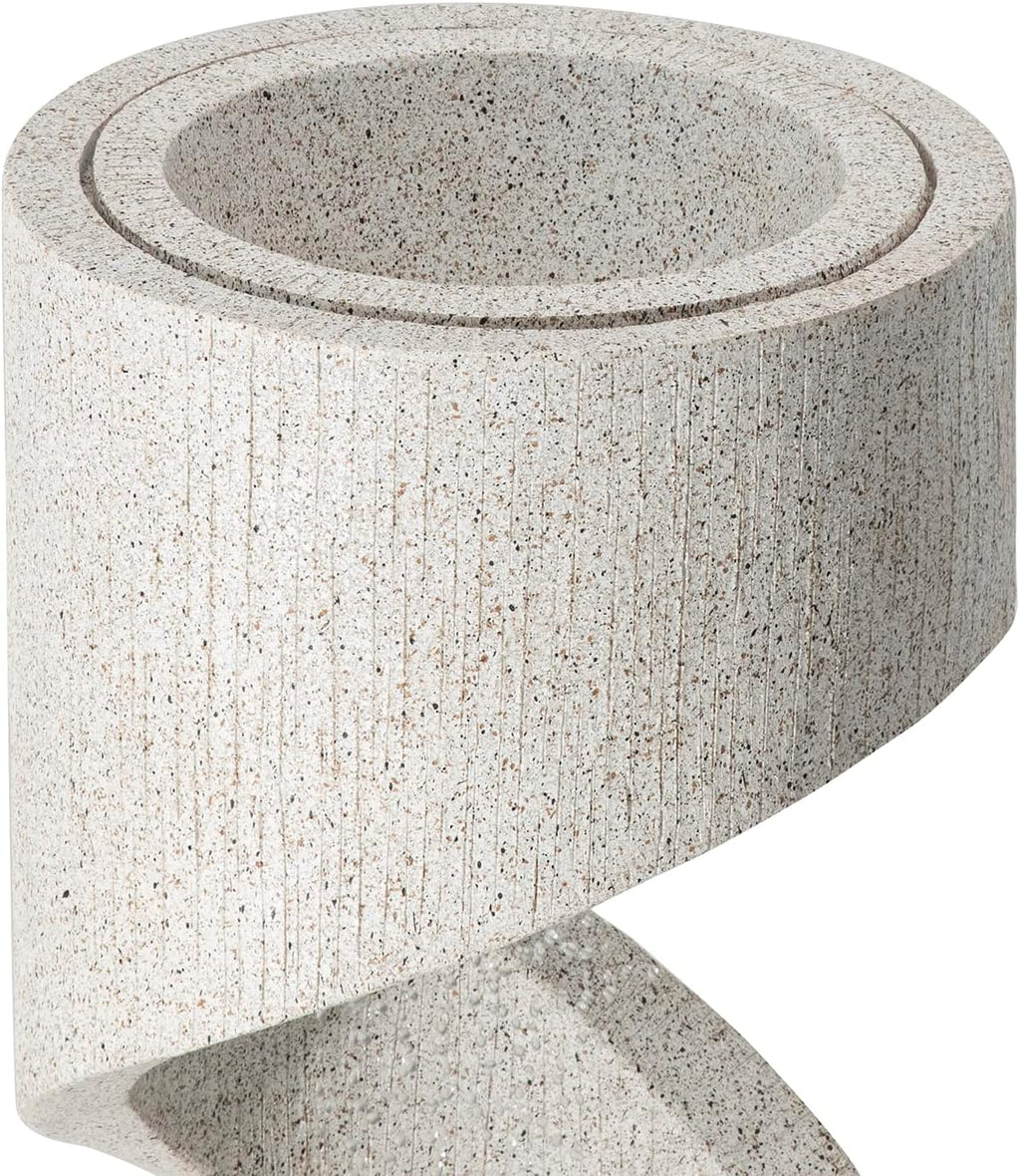 Glitzhome Outdoor Water Fountain with LED Light, Modren Curved Waterfall Fountain with Stone Planter, Faux Terrazzo Spiral Shaped Outdoor Fountains Water Feature for Garden Patio Deck Porch, 40.25'H
