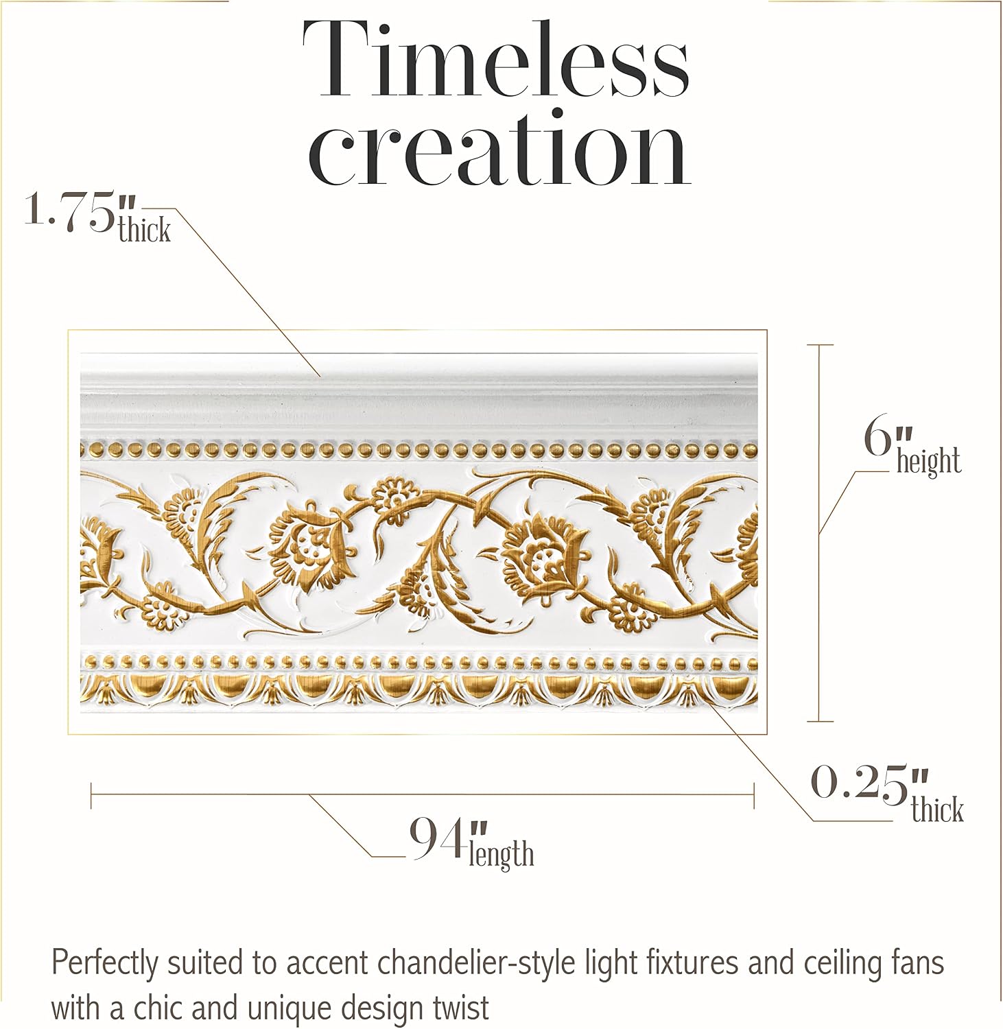 6-Piece Crown Molding Crown Decor Set, Molding Trim for Walls, 94 Inches, Gold Floral on French White