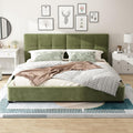 JIVOIT King Size Platform Bed, Velvet Upholstered Platform Bed with Curved Tufted Headboard, Soft Square Corners, Wood Slats Support, No Box Spring Needed