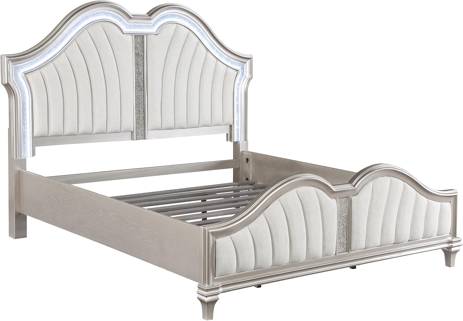 Coaster Home Furnishings Evangeline Modern Classic 4-Piece Bedroom Set Chenille Upholstered California King Size LED Panel Bed Frame 67-inch Headboard Silver Oak 223391KW-S4