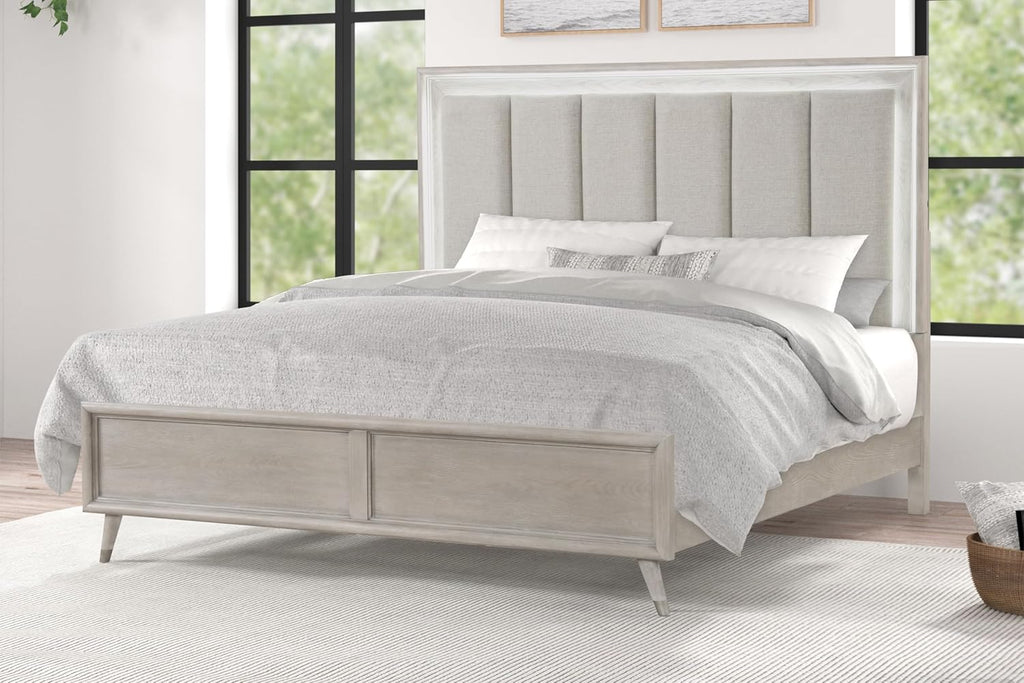 Roundhill Furniture Seluna 5-Piece Bedroom Set with Touch LED Lighting, Gray Oak Finish, King