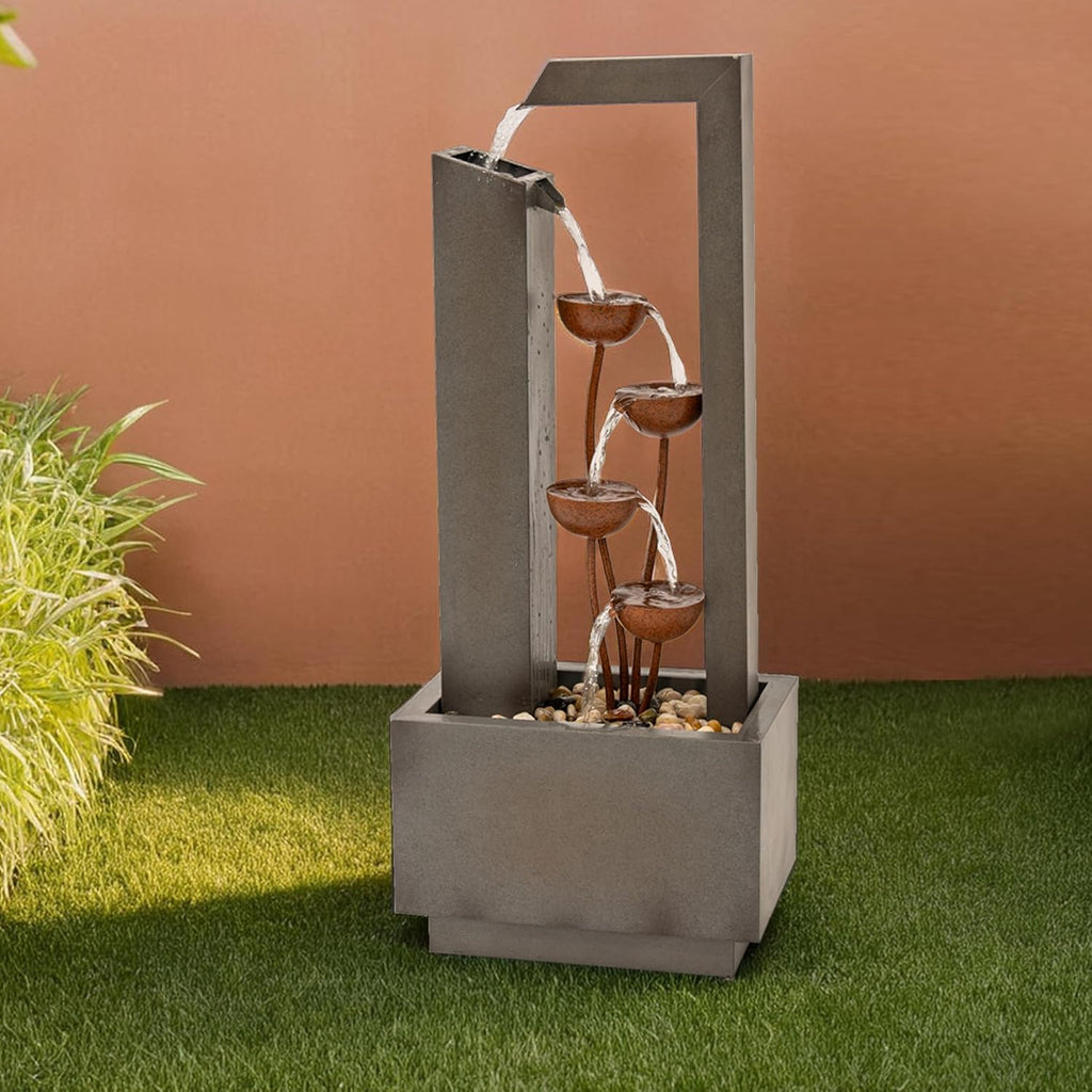 XBrand 38-Inch Freestanding Sculptural Metal Multi-Tier Flower Water Fountain, Gray and Bronze