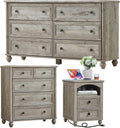 Farmhouse Dressers & Night Stand Set of 3, Wood 54' Wide 6 Drawer Dresser & 35.5'Tall Chest of Drawers, 18' with Charging Station Nightstand, Bedroom Furniture Dresser Set for Home Living Room Hallway