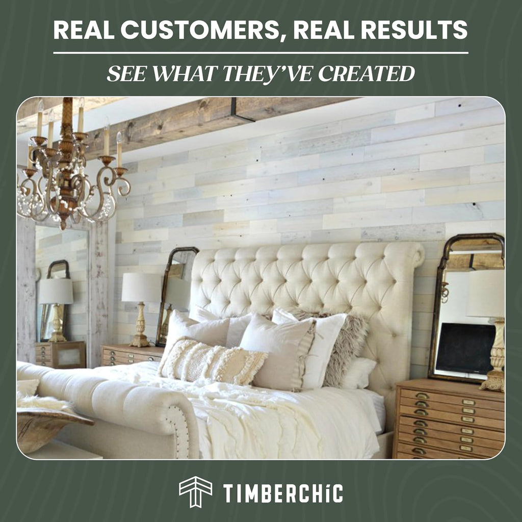 TIMBERCHiC 100% Reclaimed Wood Wall Planks - Made in USA - Peel-and-Stick Panels for Interior Decor - DIY Accent Wall Panels, Coastal White (3' x 10 Sq Ft)