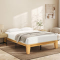Lifezone Wood Queen Platform Bed Frame, Premium Solid Wood, Sturdy Structure, 3.78' Thickened & 14' Height Legs, Easily Assemble, Mortise & Tenon Joints Patterns, Natural