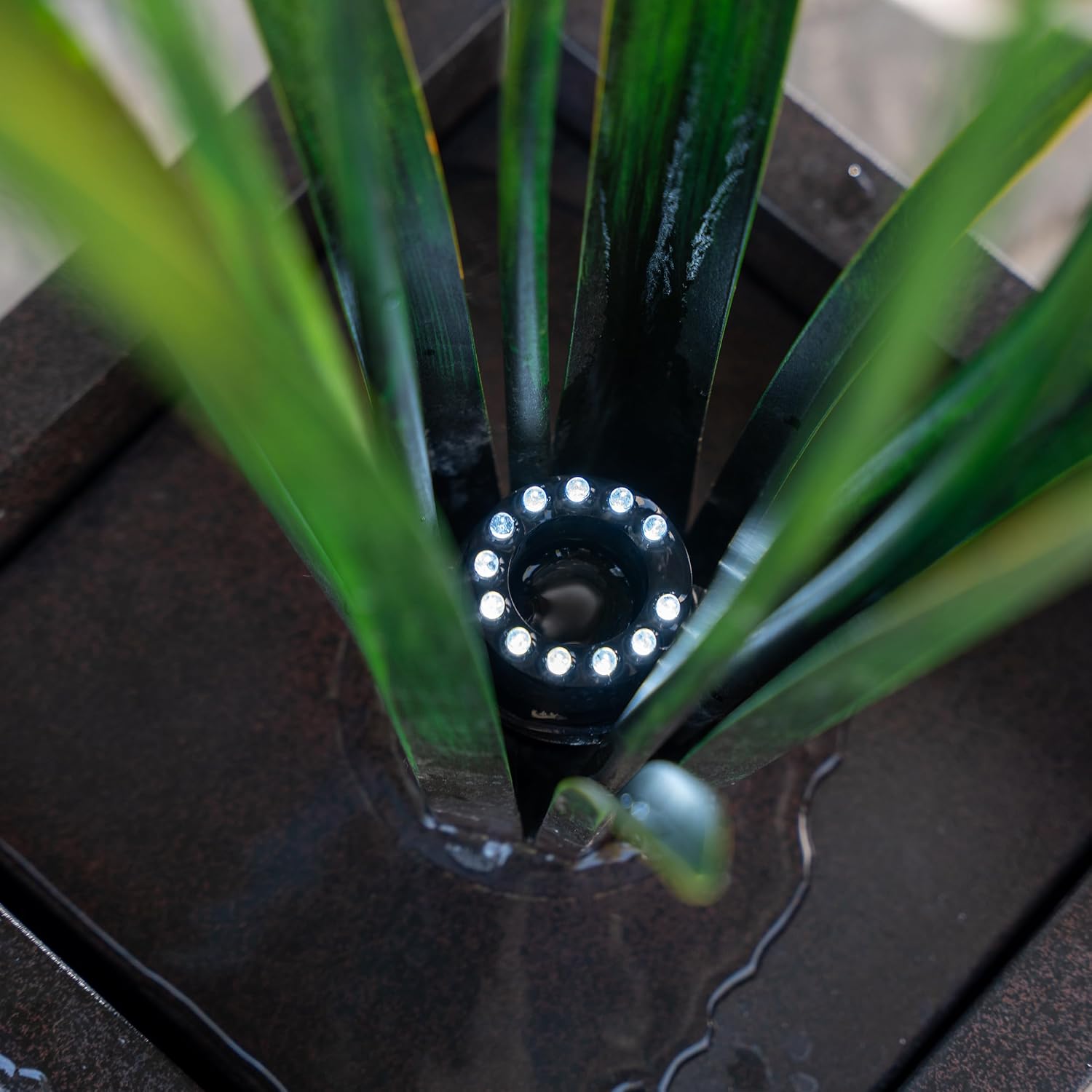 XBrand 39-Inch Freestanding Sculptural Metal Multi-Tier Flower Water Fountain with LED Lights, Multicolored