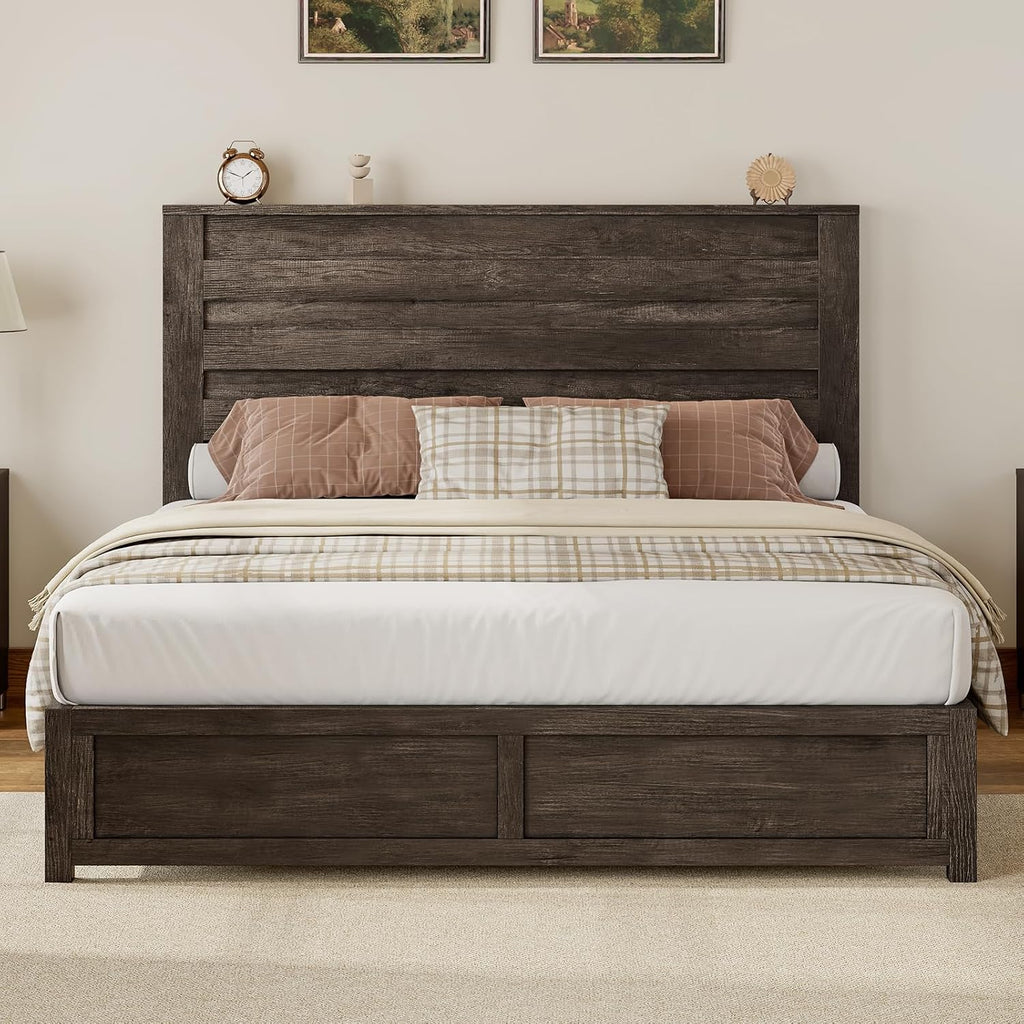 Albott Queen Size Platform Bed Frame with 49' Headboard, Farmhouse Bed Frame with Wood Slat Support/No Box Spring Needed/Easy Assembly, Rustic Grey