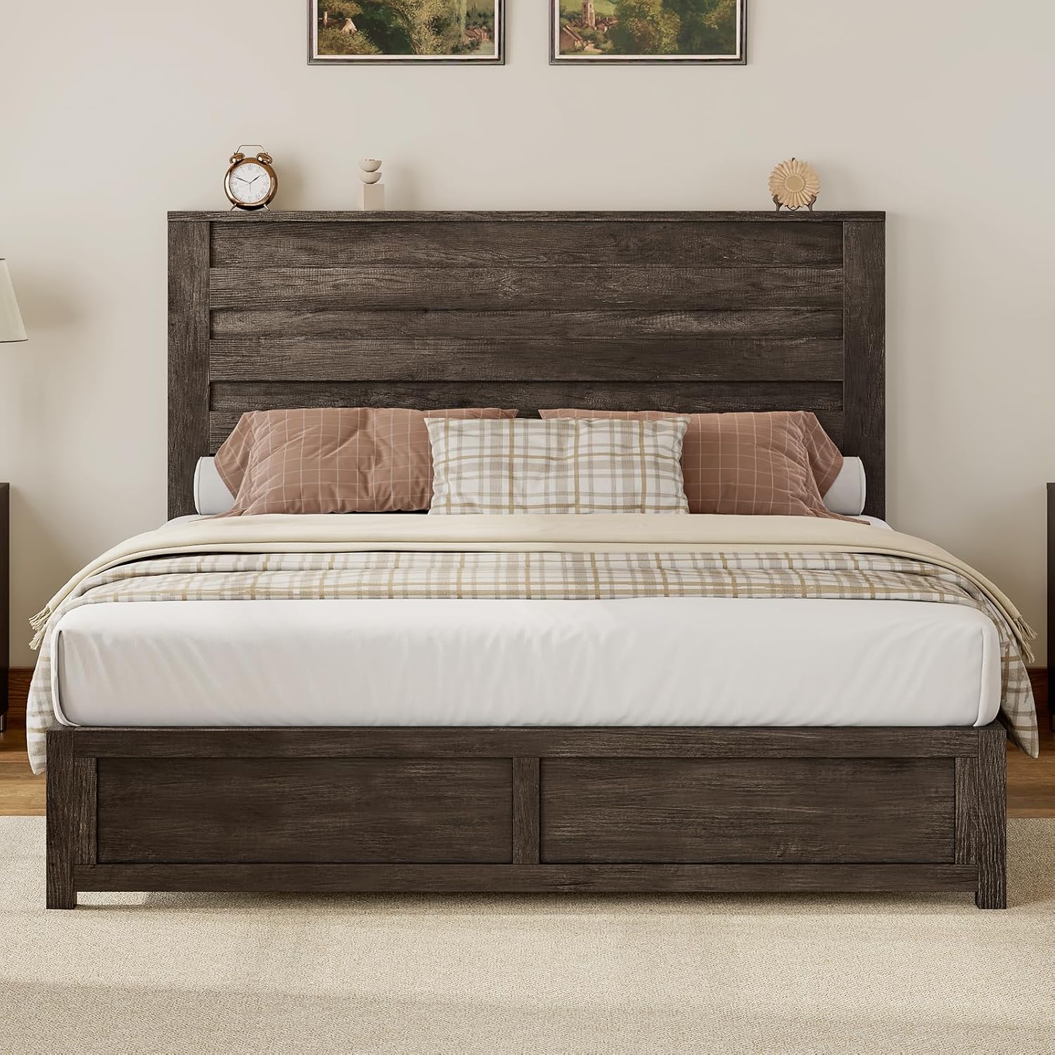 Albott Queen Size Platform Bed Frame with 49' Headboard, Farmhouse Bed Frame with Wood Slat Support/No Box Spring Needed/Easy Assembly, Rustic Grey