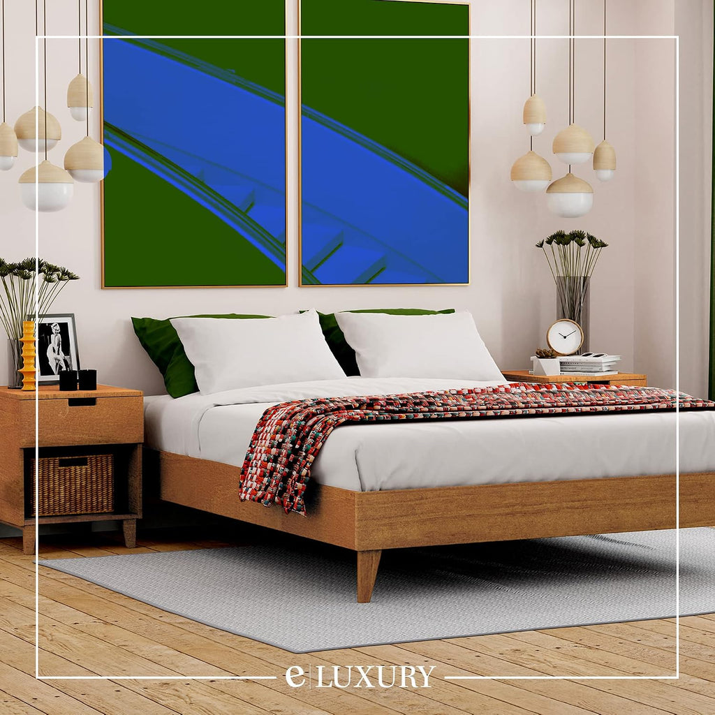 CARDINAL & CREST Wood Bed Frame - Made with 100% New Zealand Pine - Solid Mattress Platform Foundation Pressed Pine Slats - Easy Assembly - King - Almond