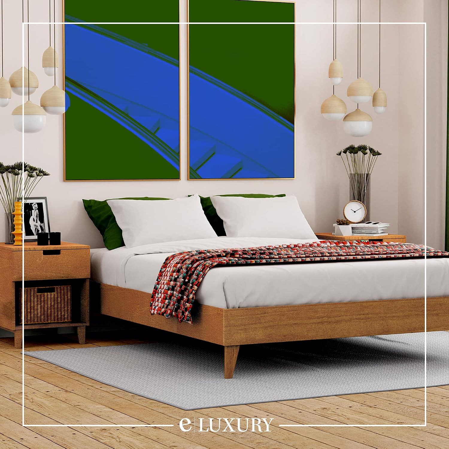 CARDINAL & CREST Wood Bed Frame - Made with 100% New Zealand Pine - Solid Mattress Platform Foundation Pressed Pine Slats - Easy Assembly - King - Almond