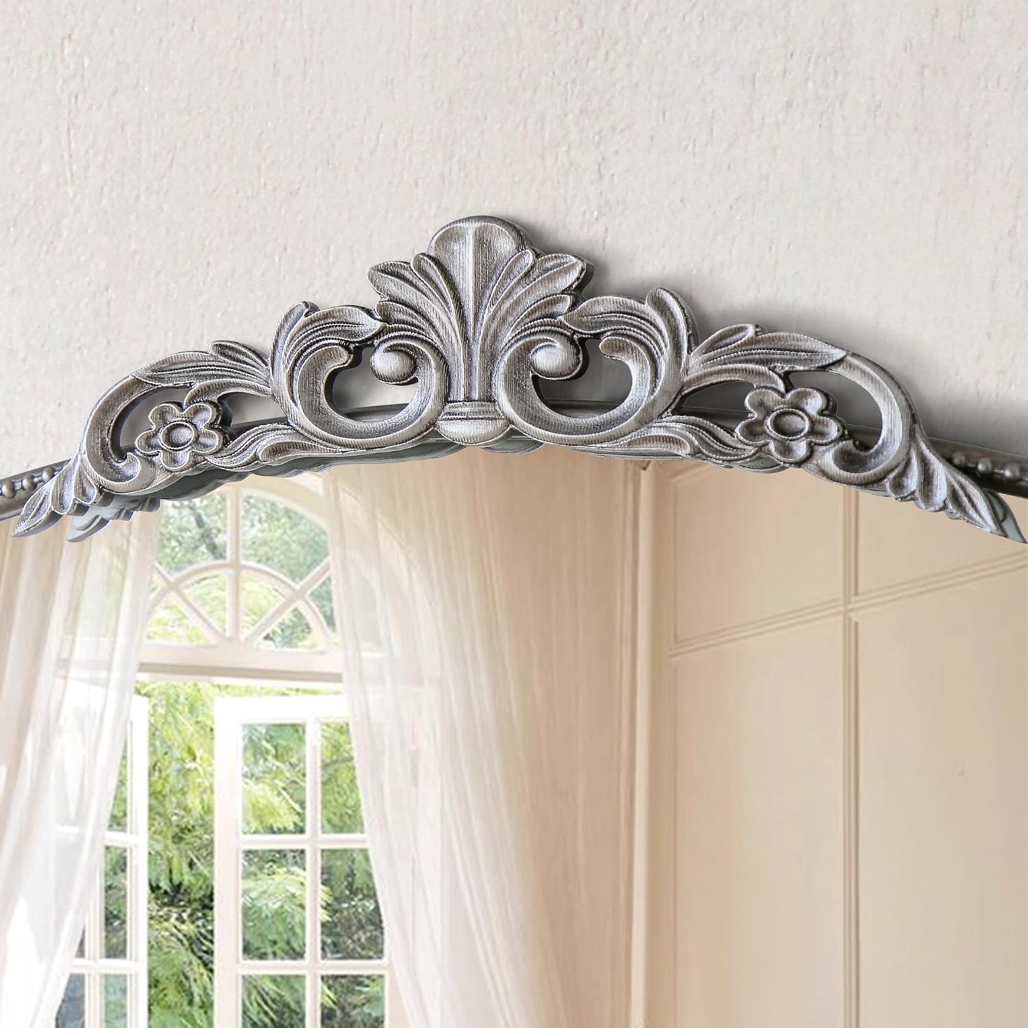 Micasso Vintage Silver Arched Mirror: 36'x29' French Baroque Antique Wall Mounted Mirror - Traditional Ornate Decorative for Wall/Fireplace/Entryway/Bathroom/Hallway - Home Decor for Living Room