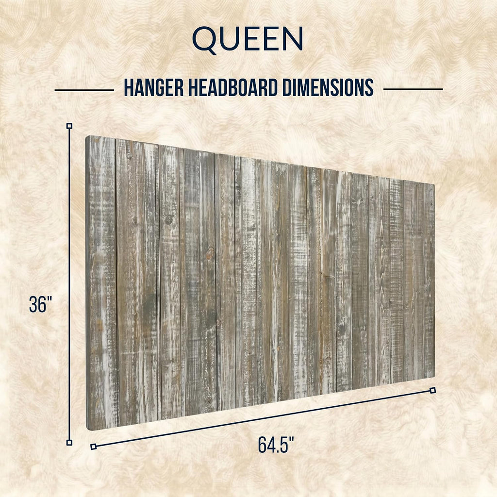 Barn Walls Queen Wood Headboard - Graywash Farmhouse Design - Wall Mounted Floating Headboard for Queen Size Bed - Handcrafted Solid Wood - Easy No-Drill Installation