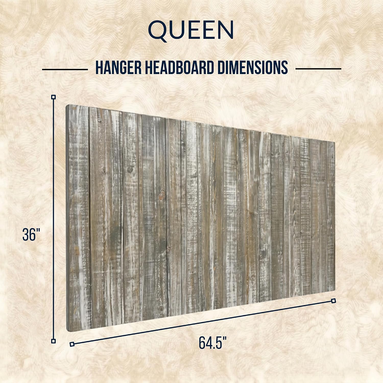Barn Walls Queen Wood Headboard - Graywash Farmhouse Design - Wall Mounted Floating Headboard for Queen Size Bed - Handcrafted Solid Wood - Easy No-Drill Installation