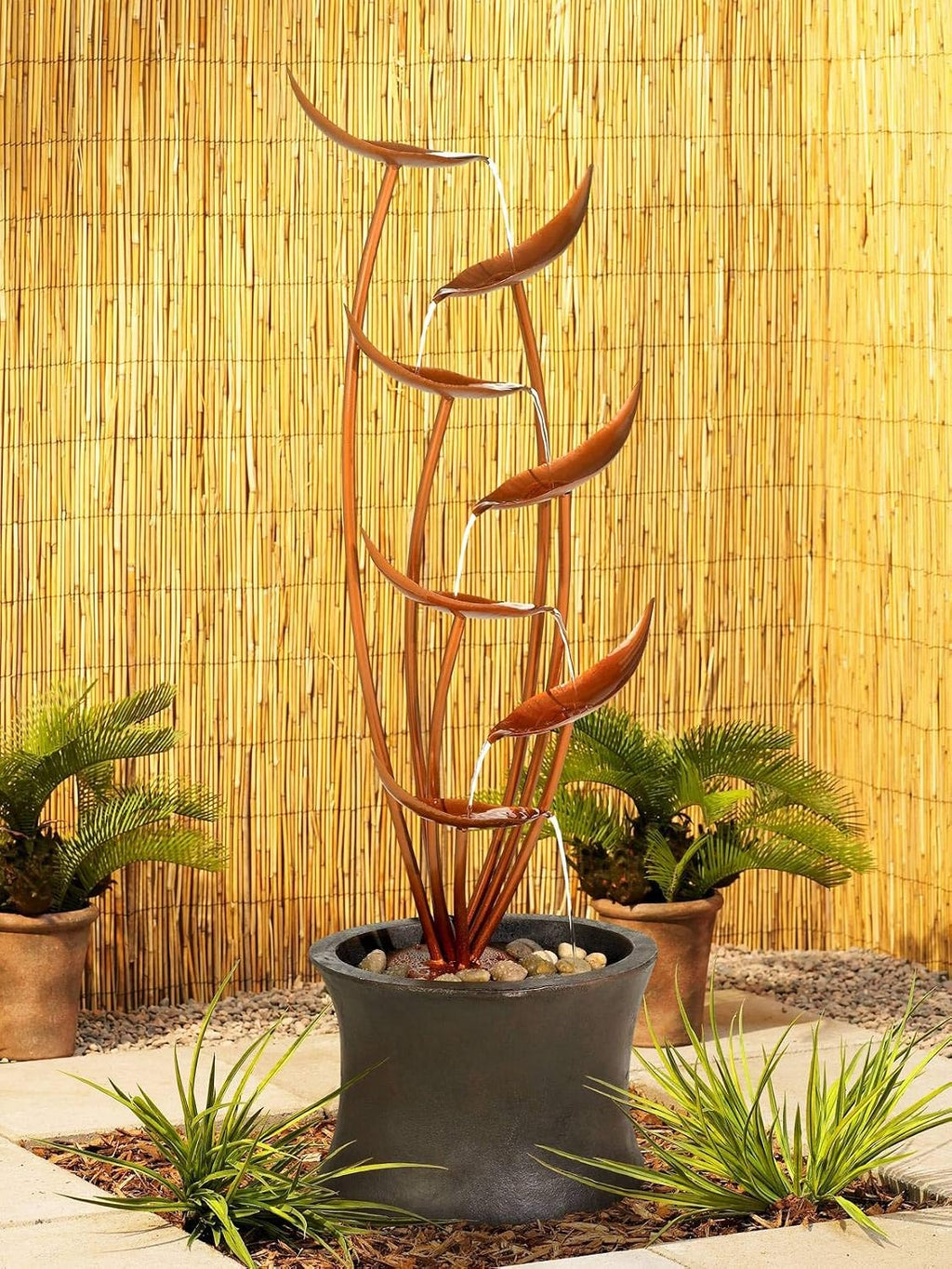 Ashton Tiered Copper Leaves 41' High Large Modern Indoor Outdoor Cottage Core Decor Resin Floor Fountain Standing Waterfall Cascading Water Feature for Outside Garden Patio Yard - John Timberland