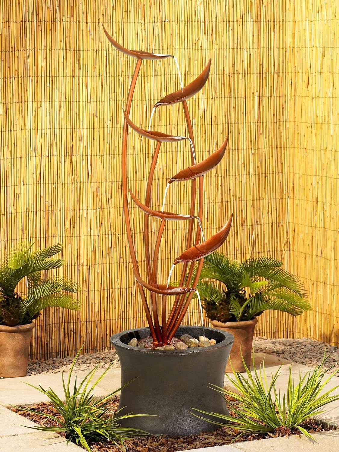 Ashton Tiered Copper Leaves 41' High Large Modern Indoor Outdoor Cottage Core Decor Resin Floor Fountain Standing Waterfall Cascading Water Feature for Outside Garden Patio Yard - John Timberland