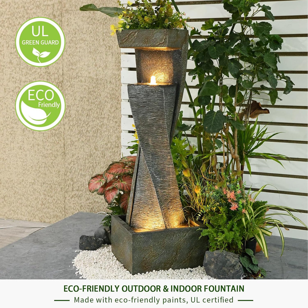 Bumilgar Garden Modern Outdoor Fountain, 47.2' Floor Standing Outdoor Water Fountains with Lights for Garden, Backyard, Patio, Porch, Deck and Home Art Decor