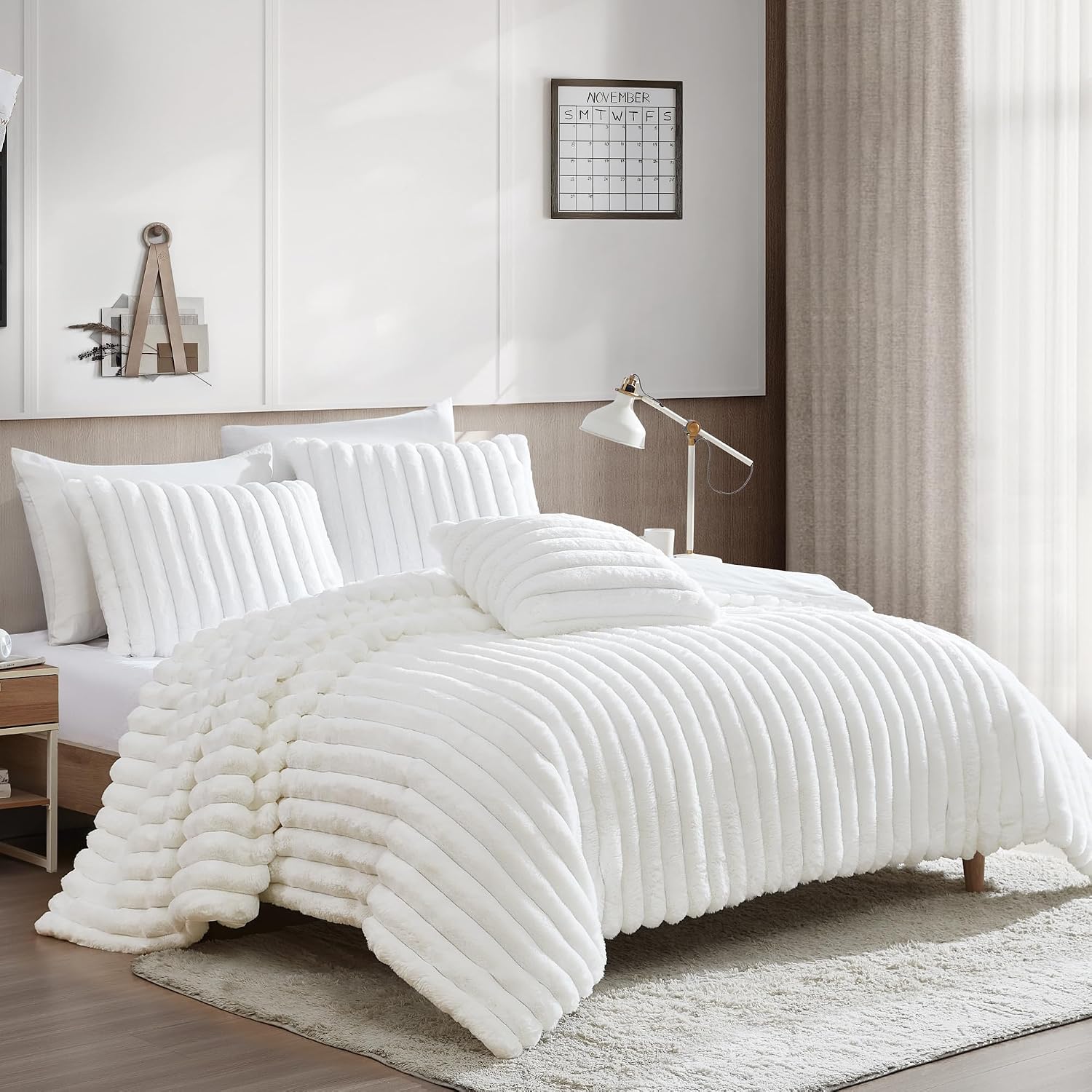 Riverbrook Home Everett Faux Fur 3-Piece Comforter Set, Twin XL, White