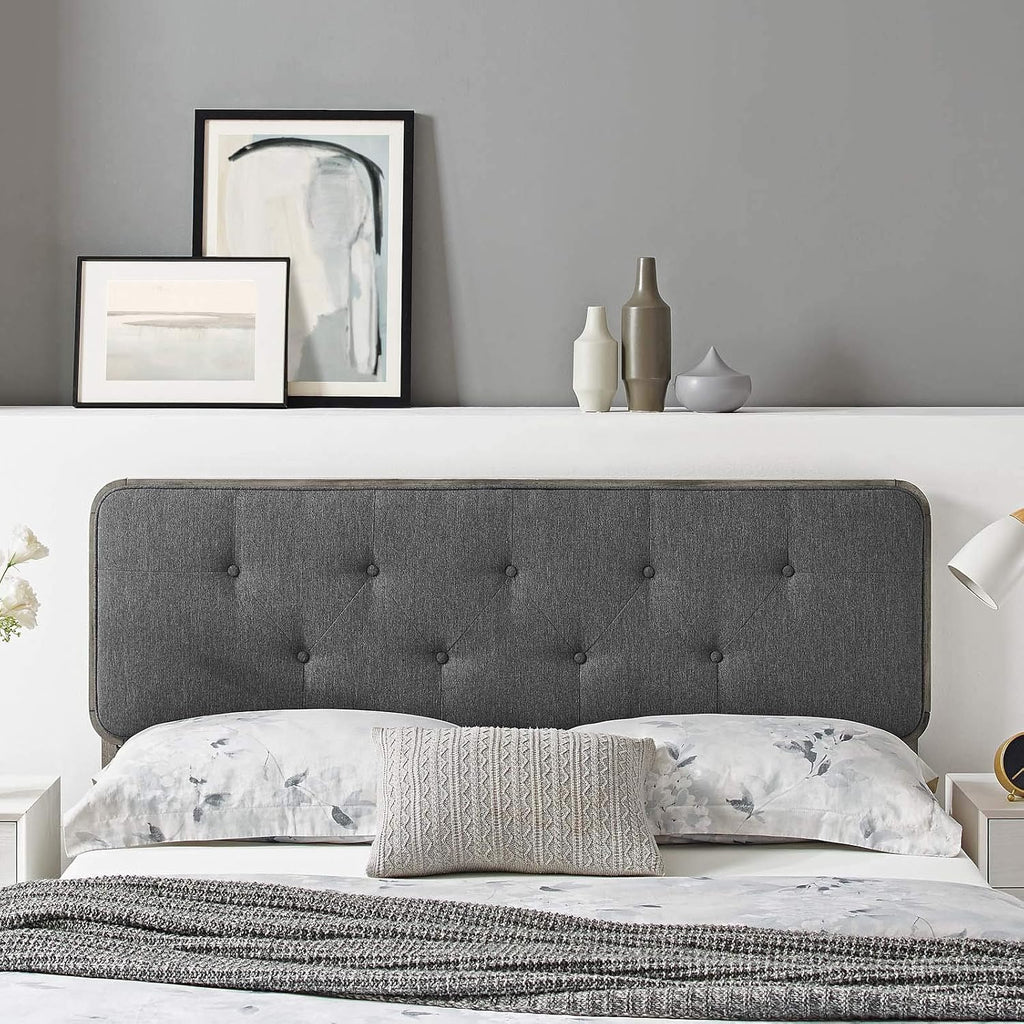 Modway MOD-6235-GRY-CHA Collins Tufted King Fabric and Wood Headboard, Gray Charcoal