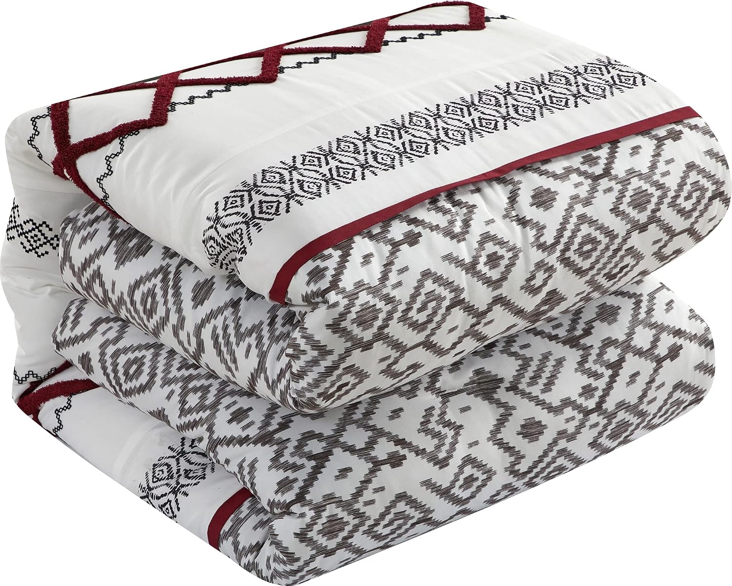 Grand Avenue White Red Comforter Set Queen Size, 7 Piece Terry Embroidery All Season Bedding Set, Bedskirt, Pillows & Shams