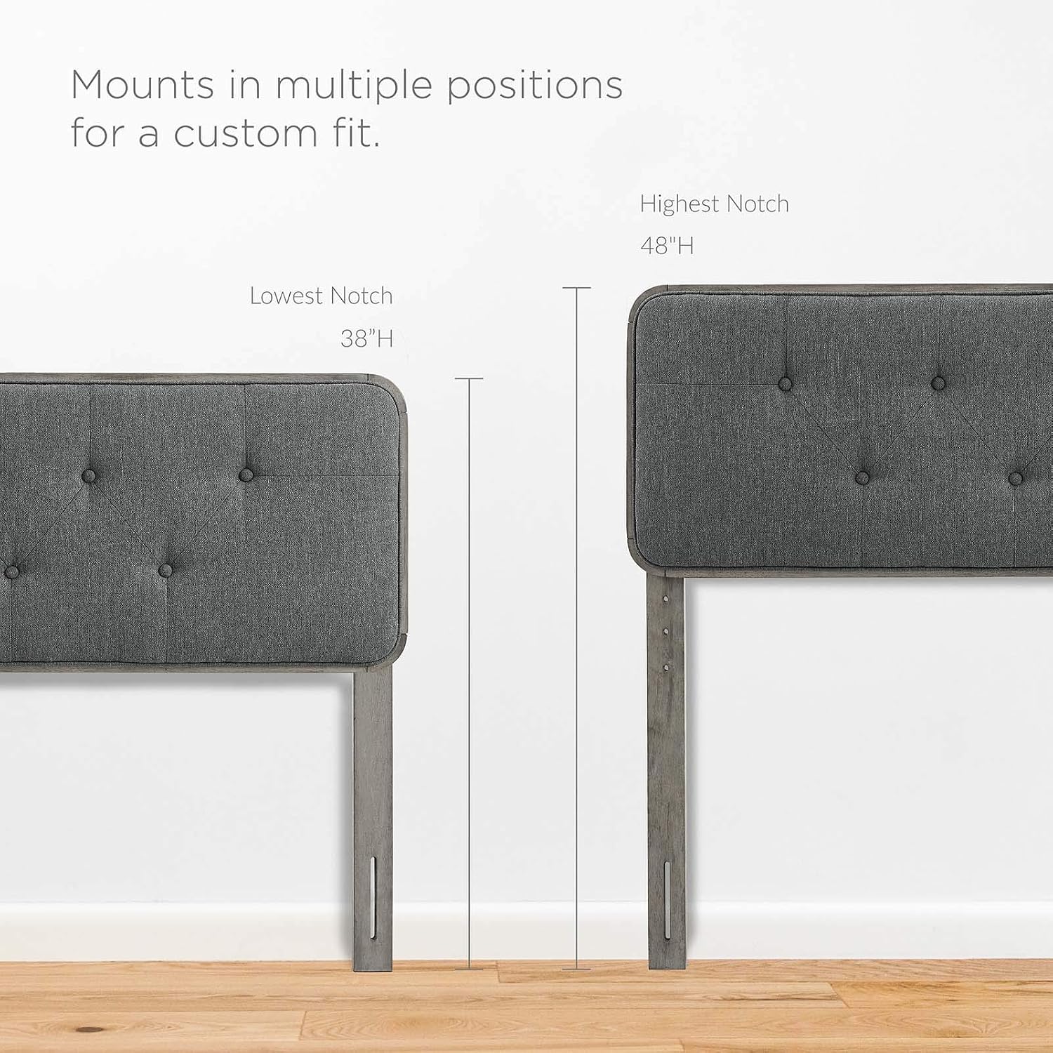 Modway MOD-6235-GRY-CHA Collins Tufted King Fabric and Wood Headboard, Gray Charcoal