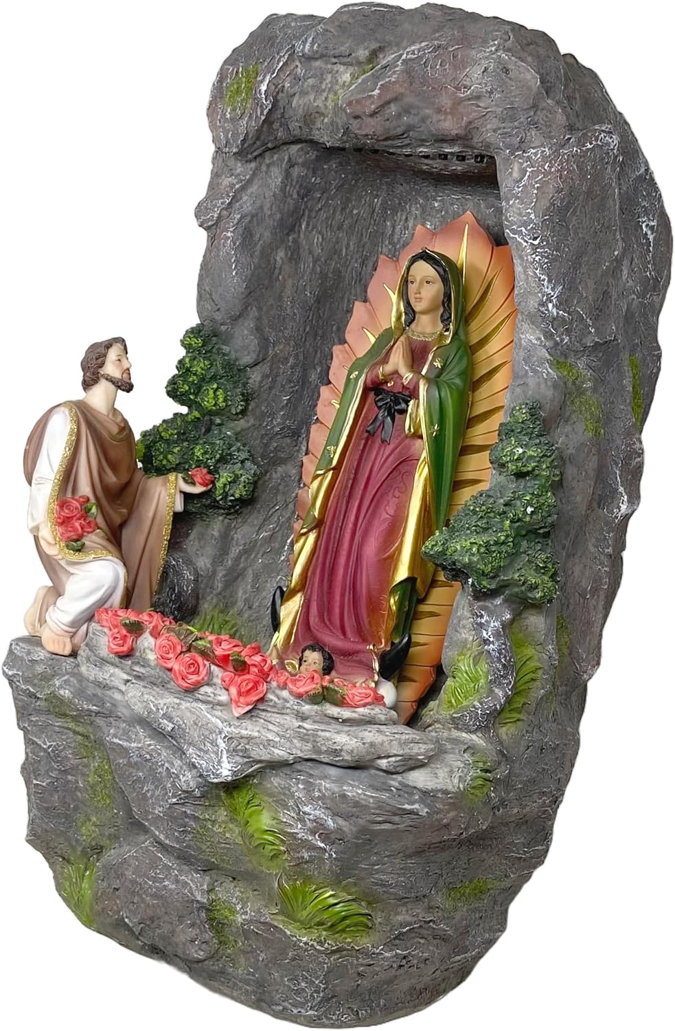 Cannan Virgen De Guadalupe Con Juan Diego Fuente Agua 18' Our Lady Guadalupe Tabletop Water Fountain Pump W/Led Multicolor