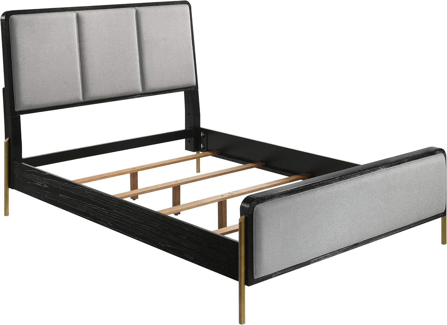 Coaster Home Furnishings Arini Coastal 4-Piece Bedroom Set Fabric Upholstered Queen Size Panel Bed Frame 56-inch Headboard Black and Grey 224331Q-S4
