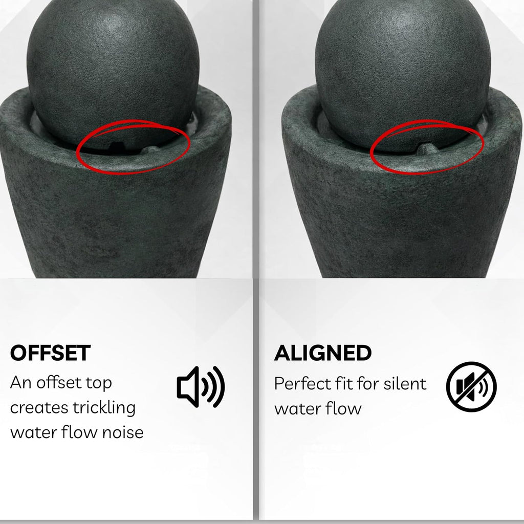 XBrand 25.98' Modern Sphere Water Fountain with LED Light – Indoor Outdoor Stone Texture Floor Fountain, Zen Bubbling Ball Water Feature for Garden Patio Porch - Dark Green