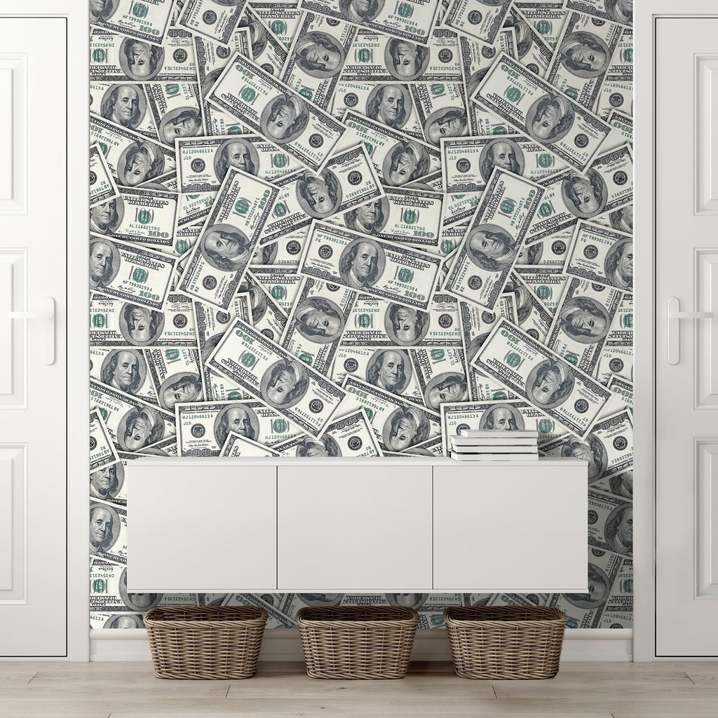 wall26-100 Dollar Bills Collage Background Large Money Wall Mural, Removable Peel and Stick Wallpaper, Home Decor - 96x96 inches