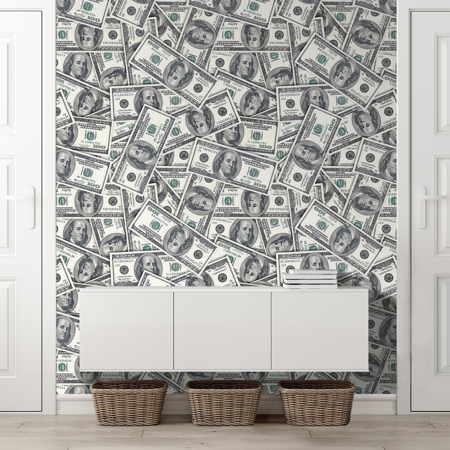 wall26-100 Dollar Bills Collage Background Large Money Wall Mural, Removable Peel and Stick Wallpaper, Home Decor - 96x96 inches