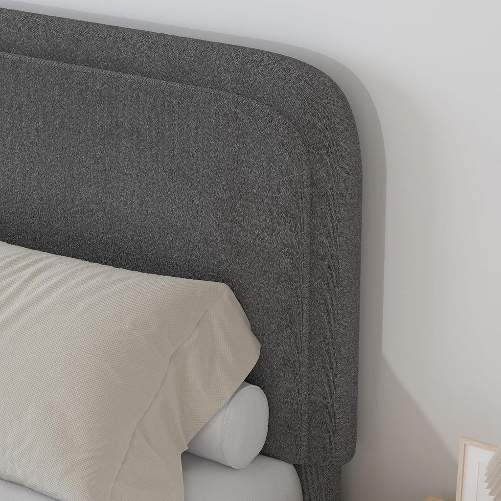 BarnFurin Queen Size Bed Frame, Boucle Upholstered Platform Bed Frame with Headboard, Soft Rounded Corners, No Box Spring Required, Non-Slip and Noise-Free, Easy Assembly, Dark Grey