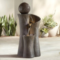 Sphere Curve 39 1/2' High Large Modern Zen Indoor Outdoor Decor Faux Stone Floor Fountain with Light LED Waterfall Cascading Water Feature for Outside Garden Patio Yard Backyard - John Timberland