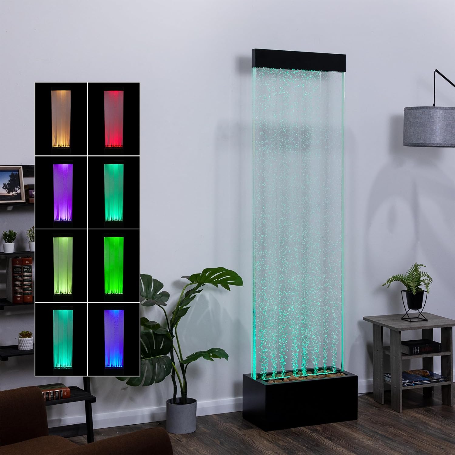 Alpine Corporation 72' Tall Indoor Floor Bubble Wall Fountain with Remote and Color-Changing LED Lights, Decorative Water Feature for Home or Office, Black