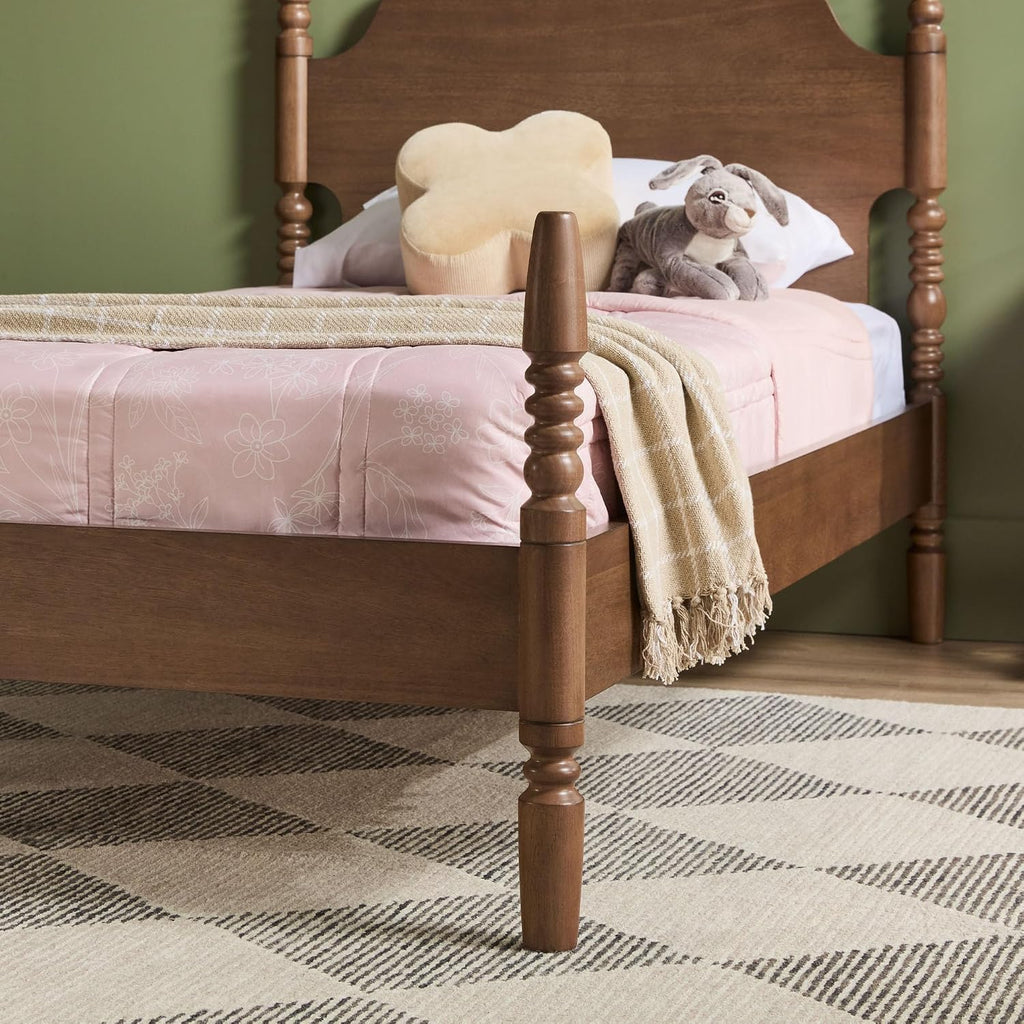 Walker Edison EZ Assembly Traditional Wood Spindle Bed, Vintage Bed Frame, No Box Spring Required, Twin Bed Frame with Headboard, Twin Size, Dark Brown