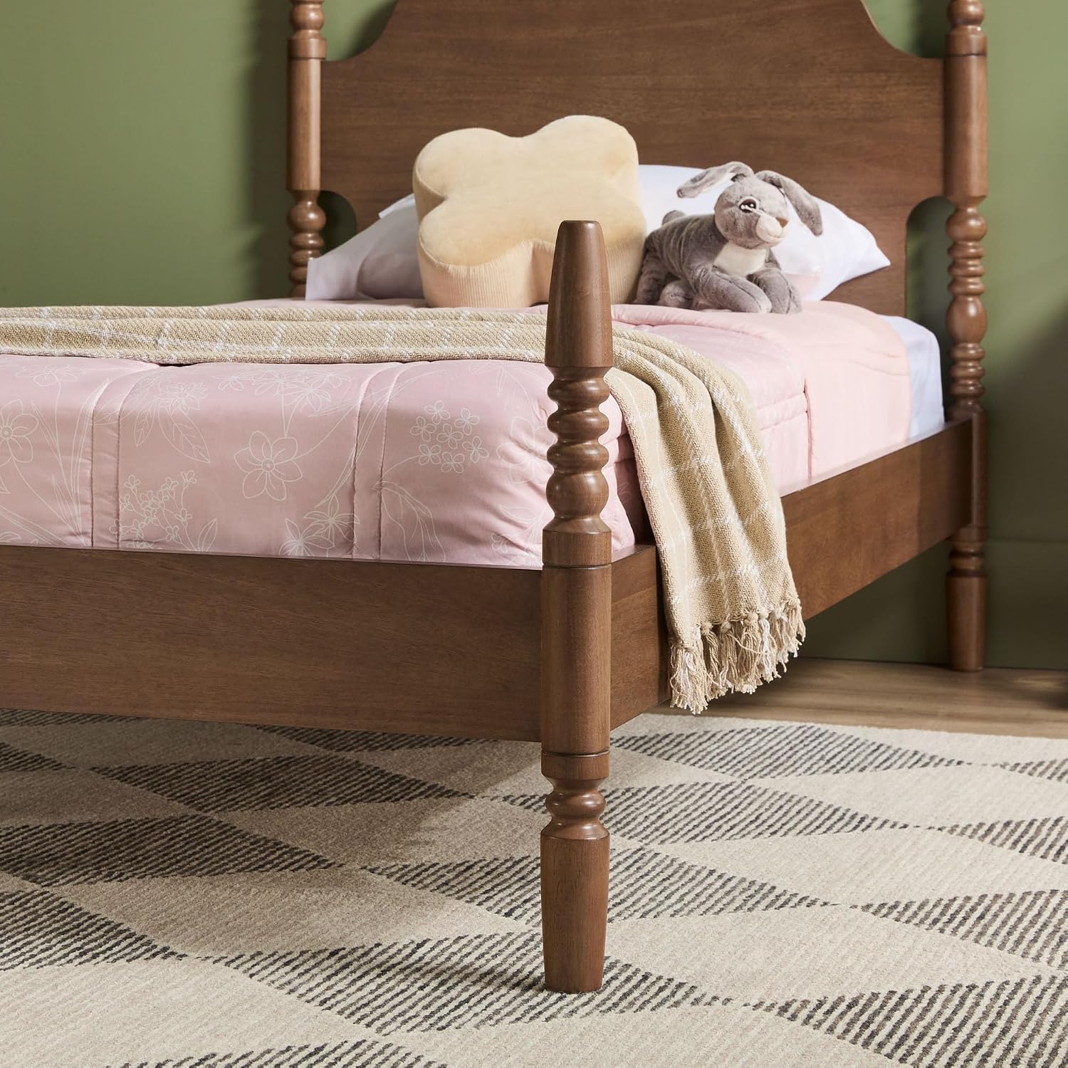 Walker Edison EZ Assembly Traditional Wood Spindle Bed, Vintage Bed Frame, No Box Spring Required, Twin Bed Frame with Headboard, Twin Size, Dark Brown